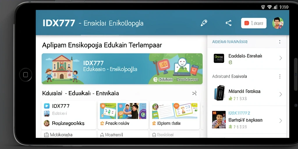 Tampilan utama aplikasi IDX777 dengan berbagai kategori informasi edukatif.