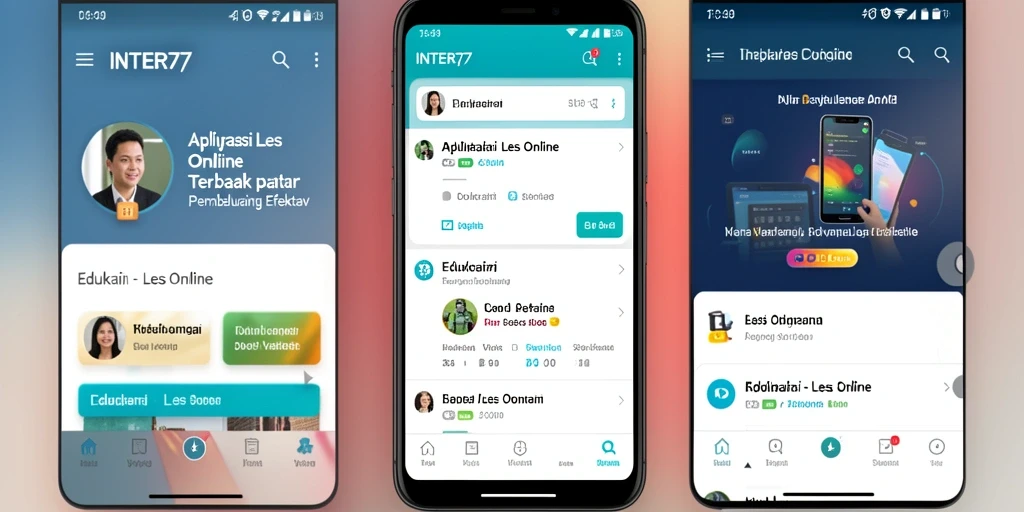 Antarmuka aplikasi INTER77 yang modern dan interaktif untuk Les Online.